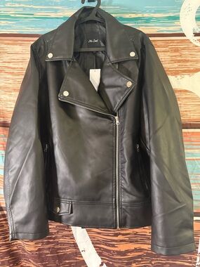 Me Jane Black Faux Leather Moto Jacket with Silver Hardware